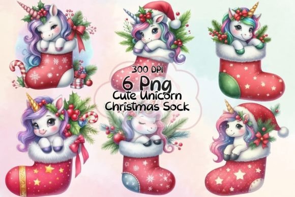 Download Cute Unicorn Christmas Sock Sublimation - Unicorn christmas Collection