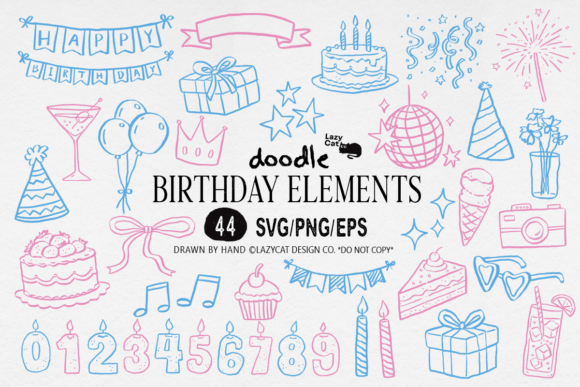 Download Birthday Doodle Clipart SVG PNG Set - Birthday Collection