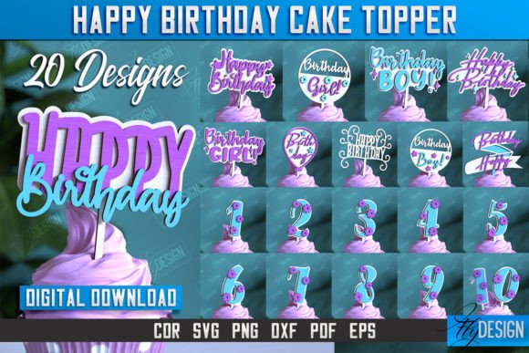 Download Happy Birthday Cake Topper Design Bundle - Birthday Collection